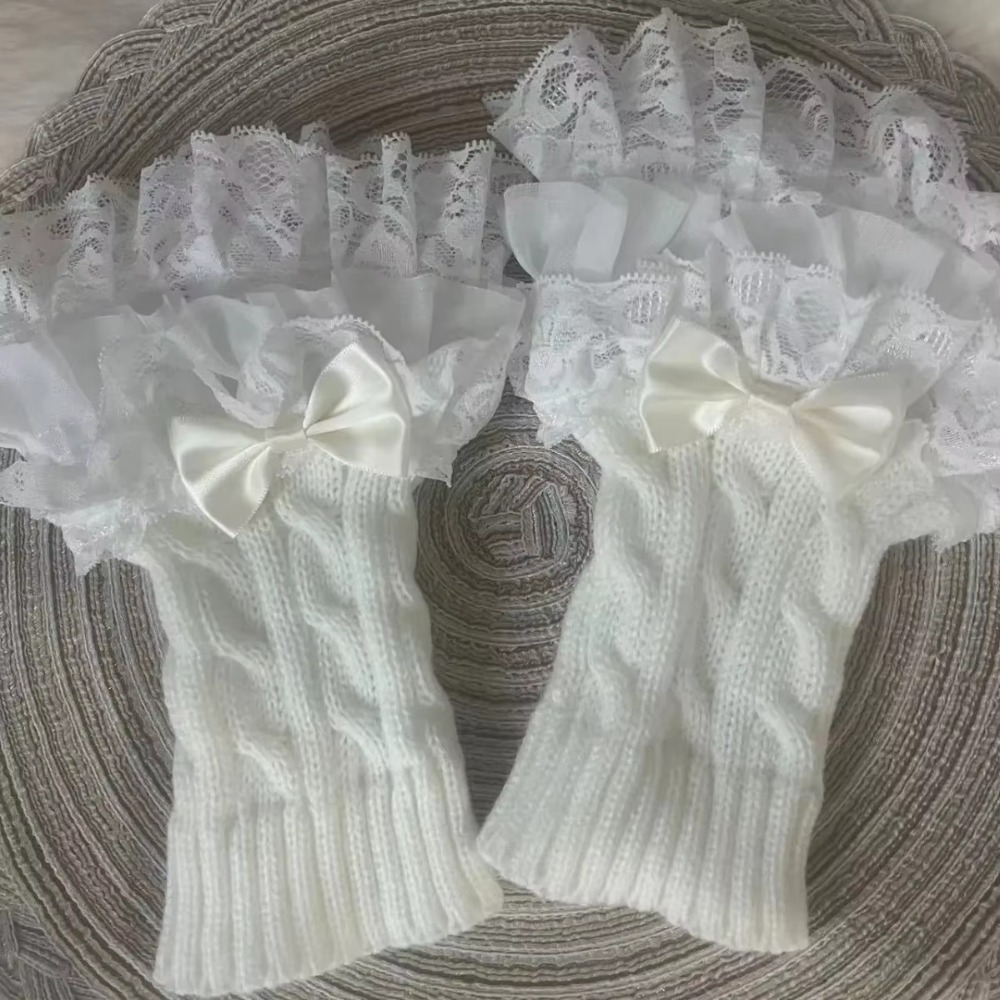 Fingerless Glove Knit - 1 pasang sarung tangan renda berumbai,
